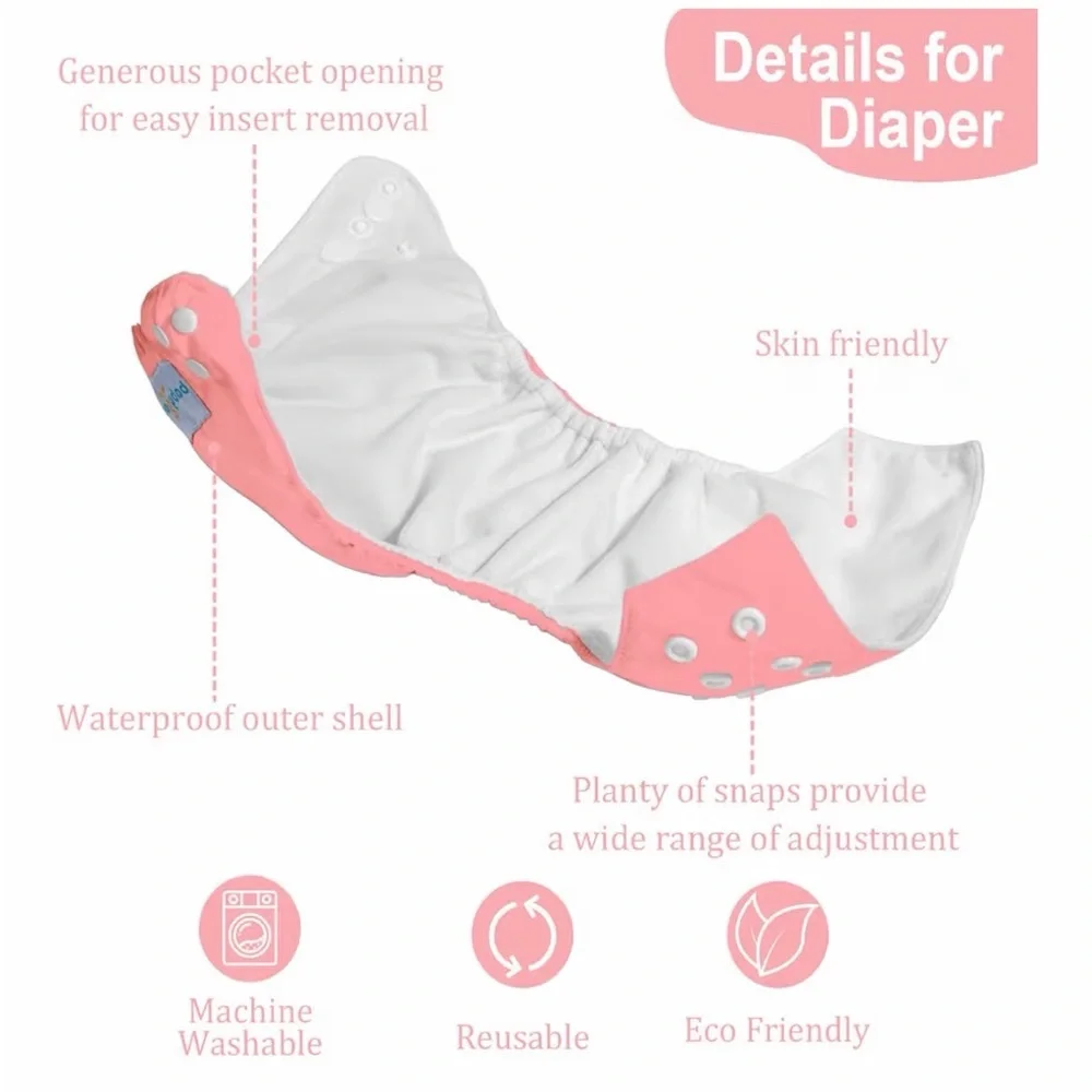 babygoal Cloth Diapers 6 Pack+6pcs Rayon from Bamboo Inserts+Wet Bag,toddler